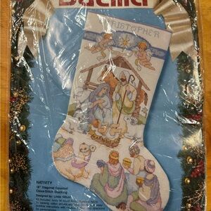 Bucilla Nativity Cross-Stitch Stocking Kit - Blue and Brown